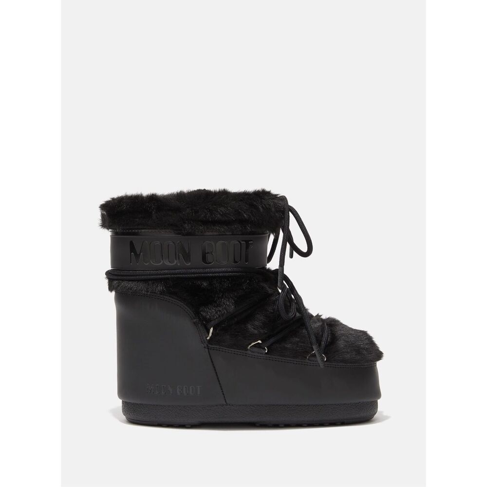 MOON BOOT ICON LOW BLACK FAUX-FUR BOOTS IN BLACK SIZE EU 39/41 $320